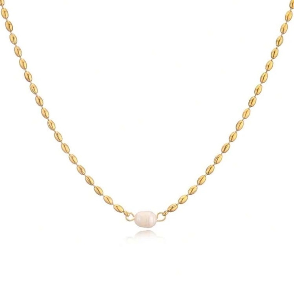 18K Gold Plated Stainless Steel Bead Necklace Adorned With White Pearls … - Picture 7 of 7